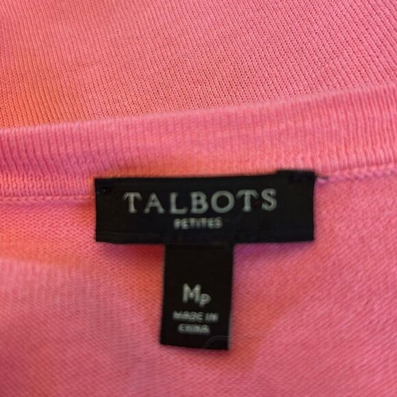Talbots pink 3/4 length sleeve scalloped hem cardigan Size MP EUC - Picture 7 of 8